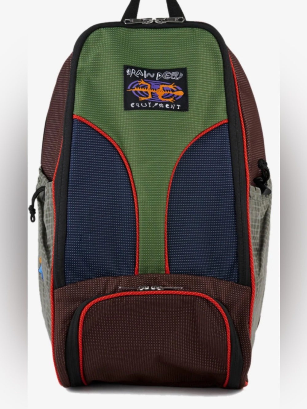 ISO Brain Dead Tennis Green, Navy & Brown Multi-Panel Backpack with Red Trim